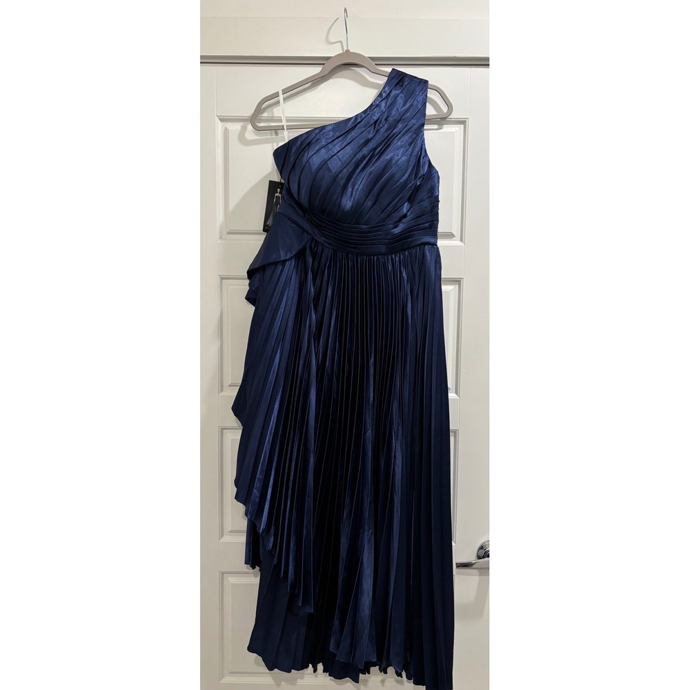 Suzhou Dress Navy Blue One Shoulder Pleated Corset Back Formal Evening Gown